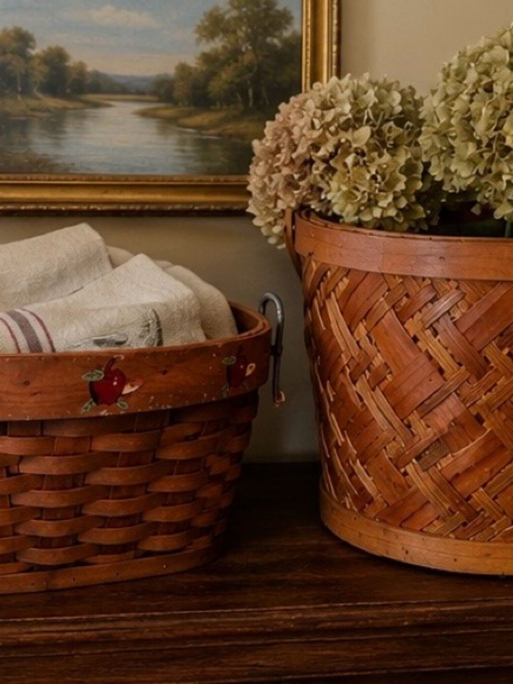 Apple basket and handwoven gathering basket